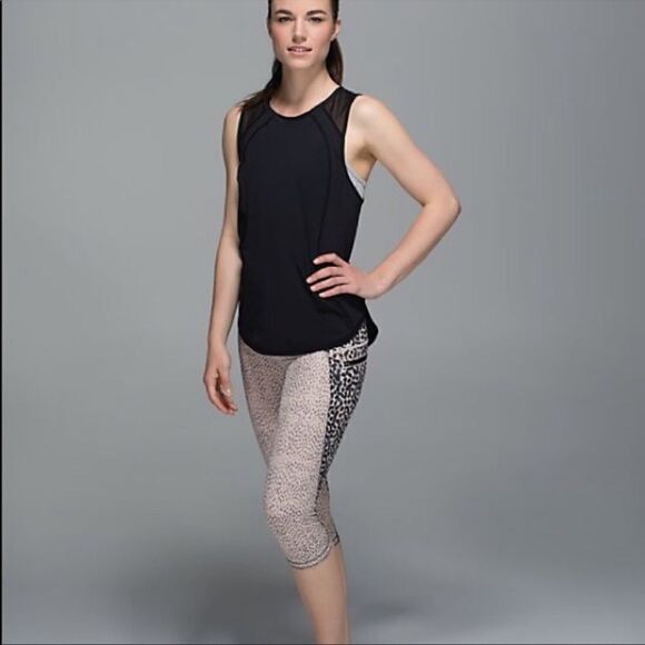 Lululemon Top Speed Crop Running Tights Cream Black Animal Print 4 - Picture 3 of 15